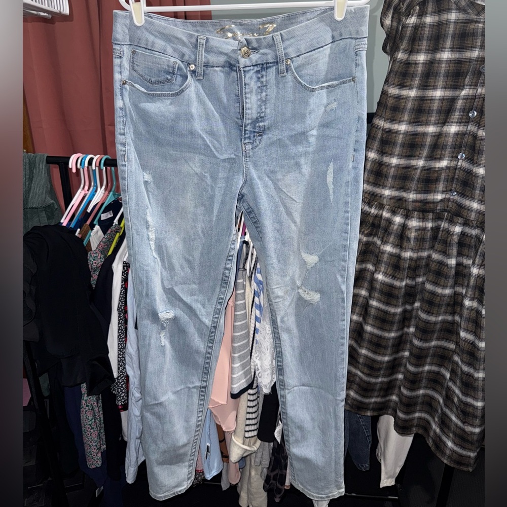 Seven7 Light Blue Distressed Skinny Jeans
